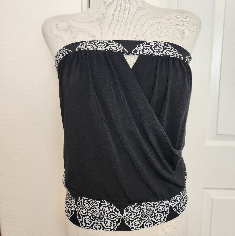 WHBM Black Monochrome Patterned Women's  Stretch  Tube Top Size S